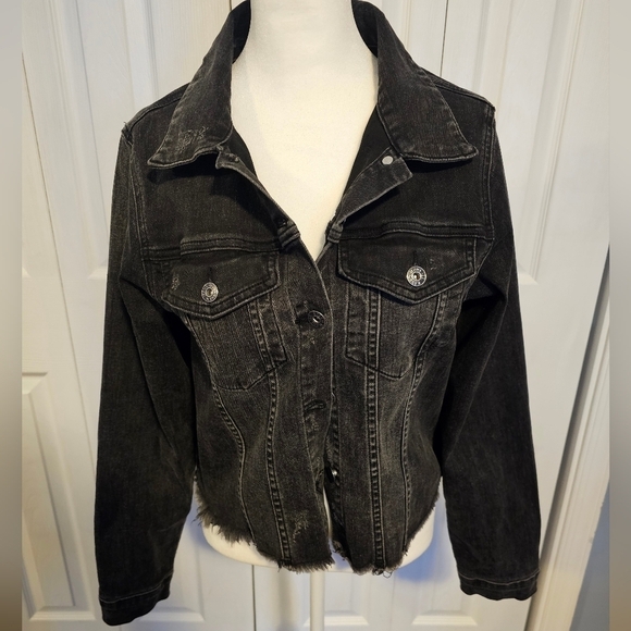 Risen Jackets & Blazers - Risen Black Distressed Denim Jacket
